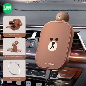 100% ที่ชาร์จไร้สายสำหรับใช้ในรถ Line Friends ของแท้ Magsafe 360 ° ที่วางโทรศัพท์ในรถหมุนได้เข้ากันได้กับ LFB17อุปกรณ์สมาร์ทโฟน IOS และ Android