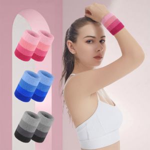 GAMNGFYE 2pcs/pair Colorful Tennis Wristband Polyester Elastic Sport Wristband Sweat Absorption Gradient Fitness Wrist Brace Running
