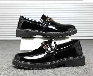 Mens Black Shoes Casual Business Formal Rubber Leather Shoes Fashion Oxford Shoes ATM07