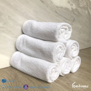 behome ผ้าขนหนูเช็ดหน้า Hotel Collection ขนาด 12”x12” น้ำหนัก 1.2 ปอนด์/โหล สีขาว ด้ายคู่ เกรดA แพค 6 ผืน