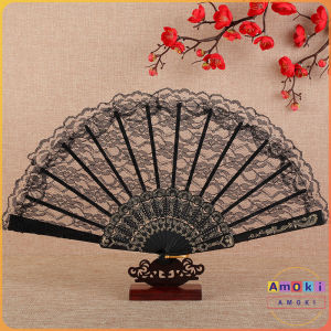 Amoki【Ready in Stock】 Vintage Style Lace Folding Hand Fan Bride Hand Fan Art Craft Gift Decor