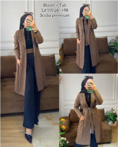 LONG BLAZER WANITA SCUBA MOTIF HS BEST SELLER BISA COD / BLAZER PANJANG KOREAN STYLE / BLAZER KANTOR