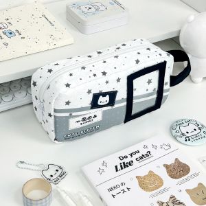 MIRELINA Cat Shape Pencil Case Portable Large Capacity Pen Bag Cute with Photo Window Stationery Organizer Gift