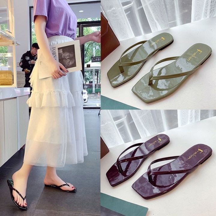 Sandal Slip On Wanita Casual Sendal Kekinian Flat Santai Teplek