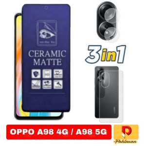 PAKET 3 IN 1 TEMPERED GLASS MATTE CERAMIC ANTI BLUE FOR OPPO A18 2023 / OPPO A98 4G / OPPO A98 4G 2023 / OPPO A38 4G / OPPO A38 4G NFC 2023 / OPPO A58 4G / OPPO A78 4G / OPPO A78 5G / OPPO RENO 8T 4G / OPPO A17 MATTE CERAMIC ANTI PECAH