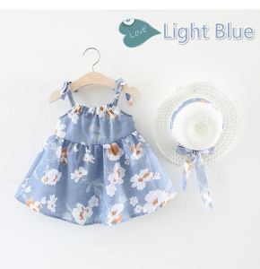 Baby Girl Dress With Hat Set For 1 Year Old Baby Clothes For Girls Yellow Blue Pink Flower Print