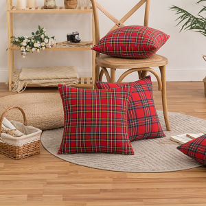 Christmas Plaid Cushion Cover Simple Geometric Faux Linen Pillow Case Soft Luxury Throw Pillow Cover for Sofa Bed Chair Xmas Home Decor