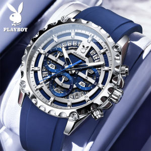 PLAYBOY Watch For Man Original Waterproof Casual Fashion Watch Silicone Strap Luminous Calendar Chronograph Quartz Watch Men