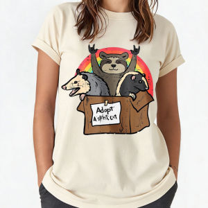 [Local Stock] HBESTY  Adopt Street Cat Opossum Raccoon Skunk Possum Women Men T-Shirt Streetwear Vintage T Shirt Graphic T Shirts High Quality Cotton