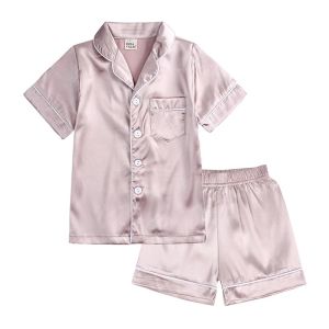 Comfortable Summer Pajama Sets for Boys Girls Silk Satin Top+Pant Long Sleeve Solid Silky Pyjamas Nightgown Children Sleepwear2026