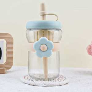 Harga Grosir -  Botol Minum Motif Bunga Lucu Transparan / Botol Minum Dengan Desain Bunga Unik