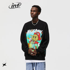 INFLATIO Brand Laser Reflective Smiley Round Neck Sweater 2023 Autumn New Cartoon Mario Print Top Mens