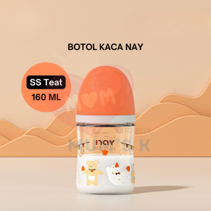 Mums K NAY Botol Susu Kaca Bayi Lahir Baru Newborn Baby Milk Feeding Bottle Wide Neck 160ml / 5oz
