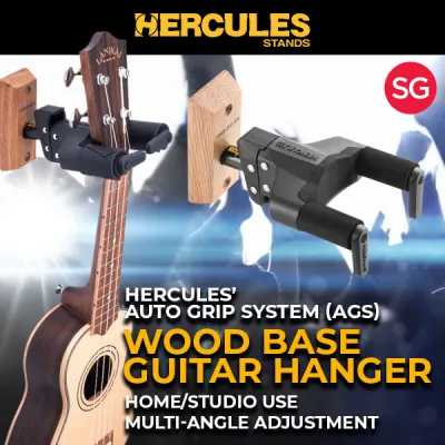 [SG] Hercules GSP38WB PLUS Guitar Banjos Mandolin Wall Mount Hanger Save Space Innovative Wood Base Small Arm (Includes Adapter for 28mm - 52mm neck)