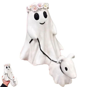 Halloween Ghost Walking Dog Decor Resin Figurine for Festive Home Decoration and Party Supplies