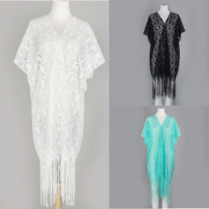 Women Tassels Swimsuit Cover Up Fashion Lace Bathing Suit Cover Up Open Front Long Kimono Cardigans Beach Cover Up