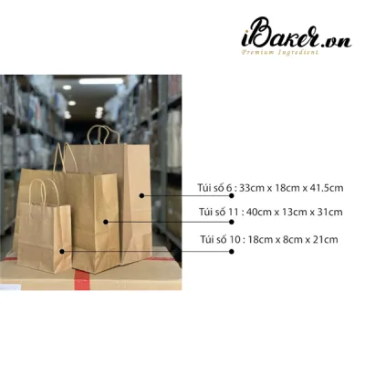 Túi giấy kraft có quai màu nâu đựng bánh quà