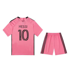 【Ready Stock】2024/25 Kids Jersey Set Miami Home Away Messi #10 printing Football Jersey Uniform Suit for 2-15 Years Boys Girls Youth