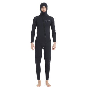 3MM Hooded Wetsuit One-piece Front Open Diagonal Open Zipper  Wetsuit Keep Warm Surfing Black Swimming Free Diving Suit