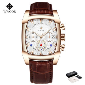 WWOOR Watch For Men  Stainless Steel Water Proof Chronograph Square fashion original Business Elegant watches For Free Box-8843