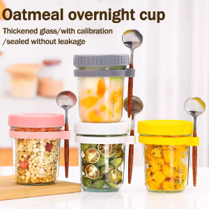 350ml Overnight Oats Jars with Spoon Airtight Oatmeal Cup Reusable Measurement Marks Portable Mason Jars With Lid