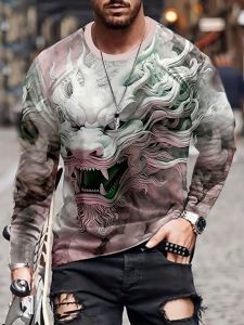 Dragon Long Sleeve for Men 3D Print Mens Long Sleeve Novelty T-Shirt Stylish Tees for Autumn