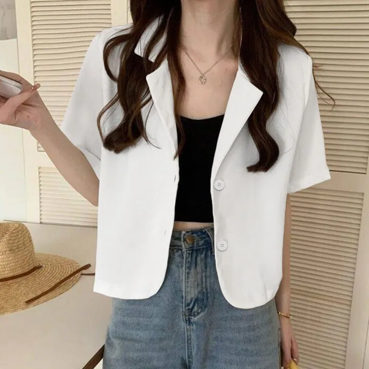 Closet Crush Blazers For Women Summer Decent Elegant Business Plain Business Mature Vibe Short Sleeve Lapel Single Breasted Workwear Blazers B250211