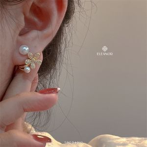 Bông tai nữ chuôi bạc 925 Eleanor Accessories khuyên tai hình bông hoa đính đá viền cong phụ kiện trang sức 4012