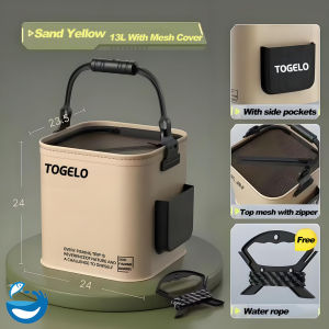 13L Foldable Fishing Bucket Wild Fishing Portable Water Bucket Fishing Gear Outdoor Camping Travel Supplies w/Mesh Cover