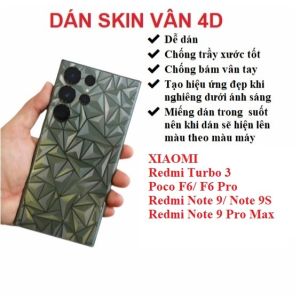 Miếng dán skin vân 4D mặt lưng trong suốt Xiaomi 14T 14T Pro Redmi Turbo 3 Poco F6 F6 Pro Redmi Note 9 Note 9S Note 9 Pro Max