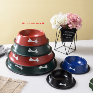 Chén ăn cho Chó Mèo chất inox dày sơn 2 mặt tĩnh điện in hình khúc xương - Love Pets Shop