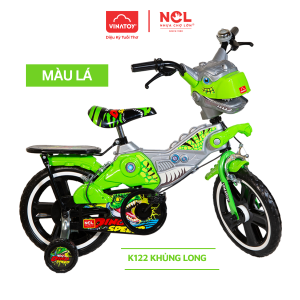 Xe đạp trẻ em K122 Khủng long NHỰA CHỢ LỚN chính hãng (Phiên bản thường niềng bánh đen)