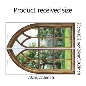2Pc Arched Fake Window Wall Stickers Green Scenery Wall Mural Removable Decal Home Decor Sticker