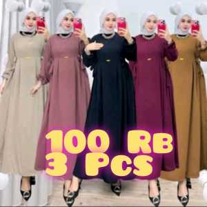 Dress Nikita 100 Rb 3 Pcs - Gamis Chibi Tali Samping Airflow Premium Muslim Terbaru Trandly kekinian
