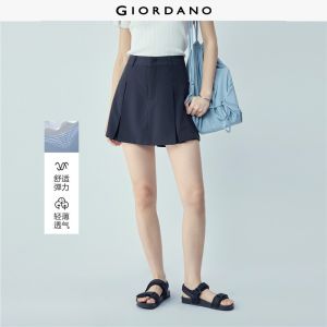 Giordano Women Metal tag high waist inverted pleats skorts Free Shipping 05406313