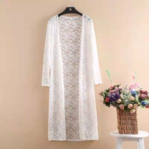 เสื้อสเวตเตอร์คาร์ดิแกนผ้าลูกไม้ลายดอกไม้เสื้อคาร์ดิแกนสำหรับผู้หญิงใส่คลุมชายหาดฤดูร้อนหรูหราเปิดด้านหน้าสีพื้นขนาดใหญ่พิเศษ2021ปี5XL