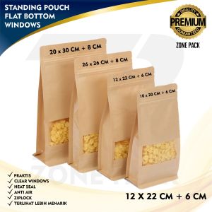 [12x22cm] 1 Pcs  Pouch Flat Bottom Craft Windows Coklat I Kemasan Kopi Snack I Kemasan Paper Ziplock
