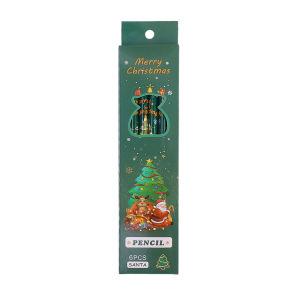 6pcs Christmas Boxed Pencils Student Writing Drawing Sketch Pen Set HB with Rubber Stationery