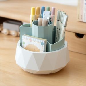 GIORGIONE Large Capacity 360° Rotating Pen Holder 4-Grid Pen Stand Pencil Storage Box Space Saving Waterproof Makeup Brush Organizer School