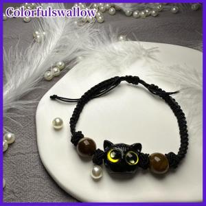Colorfulswallow Dễ Thương Mèo Đen Đính Cườm Vòng Đeo Tay Cho Phụ Nữ Người Đàn Ông Màu Đen Trắng Hạt Phim Hoạt Hình Động Vật Vài Vòng Đeo Tay Đồ Trang Sức Hợp Thời Trang Những Người Yêu Thích Quà Tặng