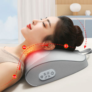 หมอนนวดคอไฟฟ้า ประคบร้อน การปรับความเข้มสามระดับ ล้อนวด 16 อัน การนวดรอบทิศทางสามมิติ เบาะนวดไฟฟ้า สีดำ รุ่นใหม่สุด หมอนนวดคอระบบอินฟาเรดสำหรับในบ้านและรถยนต์ 8 ลูกครึง new electric massage pillow