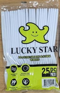 Lucky Star 25pcs Disposable Plastic Utensils Spoon and Fork White 6 Inches