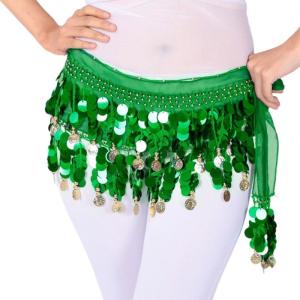ผ้าพันคอสะโพกเต้นระบำหน้าท้องสำหรับผู้หญิงผ้ากระโปรงเต้นรำพันสะโพกสำหรับเต้นระบำหน้าท้องเข็มขัดระบำหน้าท้องสายคาดเอวพร้อมเหรียญทอง