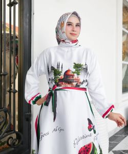 Gamis Satin Velvet Set Hijab Terbaru Palestine / Free Belt