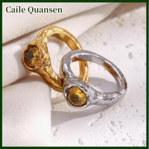 Caile Fashion Womens Shiny Single Champagne Color Zircon Thin Rings Plated Stainless Steel Jewelry Accessories