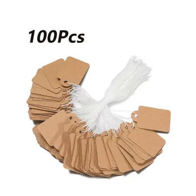 100Pcs Jewelry Price Tag DIY Kraft Paper Hang Tags Blank Price Tag with String for Labeling Gifts