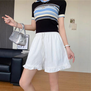 COD 2025 ฤดูร้อนใหม่สีทึบ ruffled กางเกงขาสั้นบางเอวยางยืดหวานลดอายุกางเกงขาสั้นลำลองสำหรับผู้หญิงSDGSDGFDD