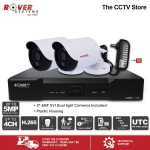 Rover 4 Channel DVR + 2 units 5MP Bullet Outdoor CCTV Camera XVI DUAL LIGHT + Adapter type Power Supply | Rover Systems GS Series CCTV Package