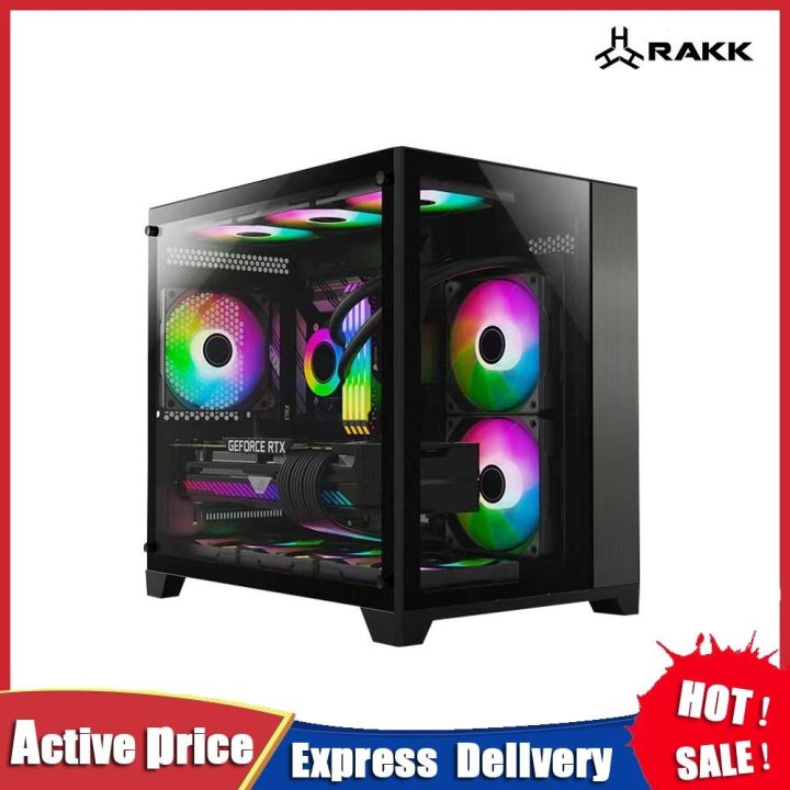 RAKK HAMRUS-M Black and White Clear Tempered Glass Gaming PC Case ...