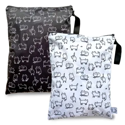 FLOCK THREE 3PCS Bundle Waterproof Wet Bag Tote Reusable Wet Clothes Baby Diapers Stroller Swimsuit Travel Reusable toiletries Pouch Small Larger case Cute Yoga Dogs